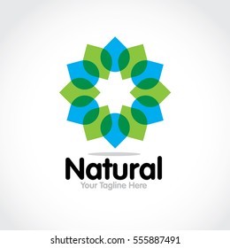 Stylized round shape graphic logo template, vector illustration isolated on white background. Creative logotype template with round foliage, environment, nature, growth concept