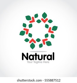 Stylized round shape graphic logo template, vector illustration isolated on white background. Creative logotype template with round foliage, environment, nature, growth concept