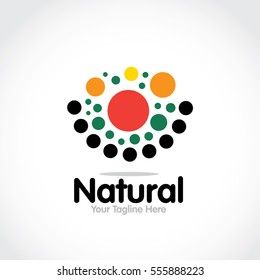 Stylized round shape graphic logo template, vector illustration isolated on white background. Creative logotype template with round foliage, environment, nature, growth concept