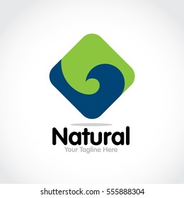 Stylized round shape graphic logo template, vector illustration isolated on white background. Creative logotype template with round foliage, environment, nature, growth concept