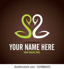 Stylized round shape graphic logo template, vector illustration isolated on white background. Creative logotype template with round foliage, environment, nature, growth concept