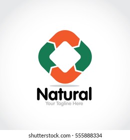 Stylized round shape graphic logo template, vector illustration isolated on white background. Creative logotype template with round foliage, environment, nature, growth concept