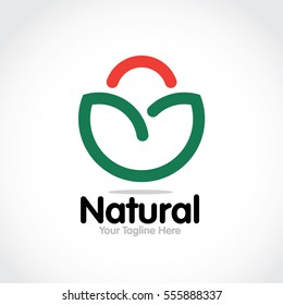 Stylized round shape graphic logo template, vector illustration isolated on white background. Creative logotype template with round foliage, environment, nature, growth concept