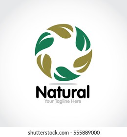 Stylized round shape graphic logo template, vector illustration isolated on white background. Creative logotype template with round foliage, environment, nature, growth concept