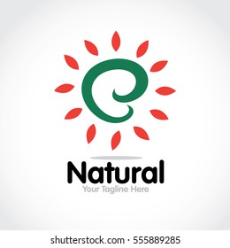 Stylized round shape graphic logo template, vector illustration isolated on white background. Creative logotype template with round foliage, environment, nature, growth concept