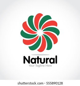 Stylized round shape graphic logo template, vector illustration isolated on white background. Creative logotype template with round foliage, environment, nature, growth concept