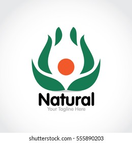 Stylized round shape graphic logo template, vector illustration isolated on white background. Creative logotype template with round foliage, environment, nature, growth concept