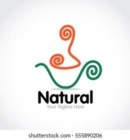 Stylized round shape graphic logo template, vector illustration isolated on white background. Creative logotype template with round foliage, environment, nature, growth concept