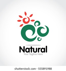 Stylized round shape graphic logo template, vector illustration isolated on white background. Creative logotype template with round foliage, environment, nature, growth concept.