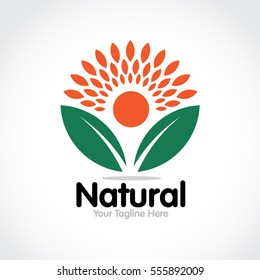 Stylized round shape graphic logo template, vector illustration isolated on white background. Creative logotype template with round foliage, environment, nature, growth concept.