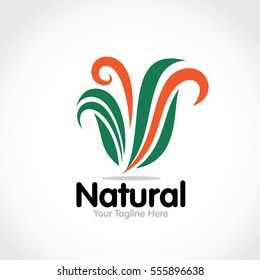 Stylized round shape graphic logo template, vector illustration isolated on white background. Creative logotype template with round foliage, environment, nature, growth concept.