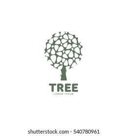 Stylized round shape graphic tree logo template, vector illustration isolated on white background. Creative tree logotype template with round foliage, environment, nature, growth concept