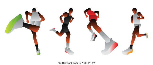 Stylized runners in dynamic poses with vibrant gradients.