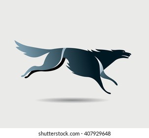 Stylized running black wolf