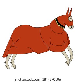 Stylized running medieval horse in red tournament coat.