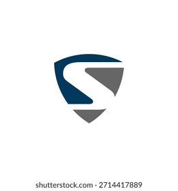 Estilizado emblema de una letra dentro de un gráfico de escudo, con un diseño geométrico azul y gris curvado para una identidad de ropa íntima moderna
