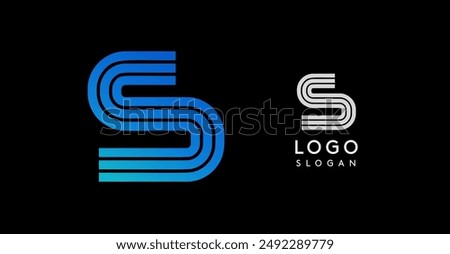 Stylized S letter logo with gradient blue on black background. Modern and professional design suitable for branding, corporate identity, and business technology sectors. Vector illustration
