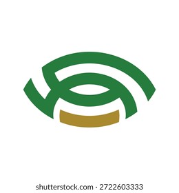 Estilizado S orgánico ojo o logotipo de la hoja en verde y oro