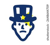 A stylized,  sad-faced figure in a top hat, with a yellow lightning bolt symbol over the head