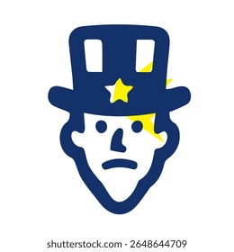 A stylized,  sad-faced figure in a top hat, with a yellow lightning bolt symbol over the head