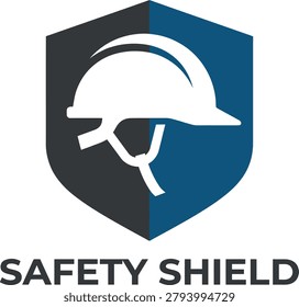A stylized safety shield logo featuring a white hard hat on a blue and black shield with the words 'SAFETY SHIELD' below, set against a clean white background.