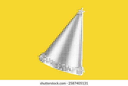 A stylized sailboat silhouette in black and white, set against a bright yellow background. The design features a dotted pattern, giving it a modern and artistic look.