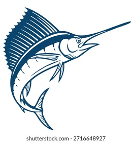 Icono estilizado del pez vela aislado en blanco para la vida marina y el diseño náutico