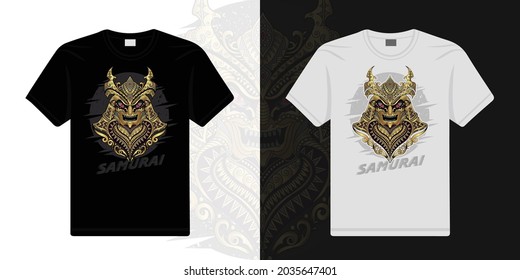Stylized samurai in ethnic vector black and white background