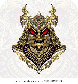 Stylized samurai in ethnic vector white background
