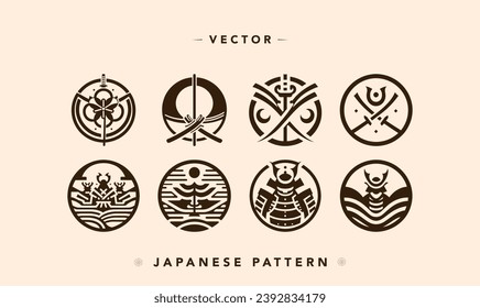 Stylized Samurai and Shinto Vector Icons