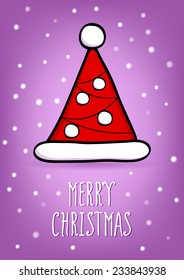 Stylized Santa hat on a colored background with snowflakes