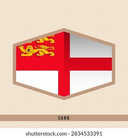 Stylized Sark national flag inside a geometric hexagon frame.