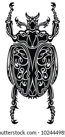 Stylized scarab. Doodle ethnic patterned vector bug. 
