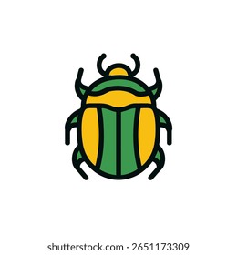 Ícone de escaravelho estilizado exibe detalhes de ilustração isolados simetricamente