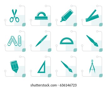 Stylized school and office tools icons- vector icon set