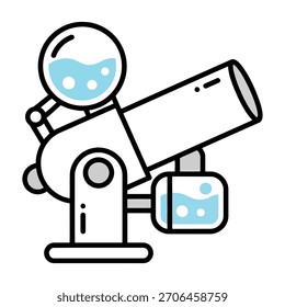 Un cañón científico estilizado con un vaso de precipitados y líquido, que representa una configuración experimental o un proceso químico. El diseño moderno enfatiza la exploración científica.