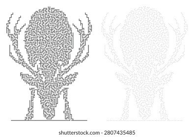 Stylized scorpion maze. Intricate labyrinthine lines form creature shape, abstract art, digital illustration.