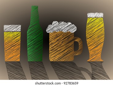Stylized Scribble beer background. Vector eps10