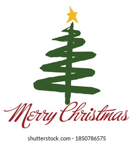 A stylized, scribbled green Christmas tree with a yellow star on top - Vector illustration.