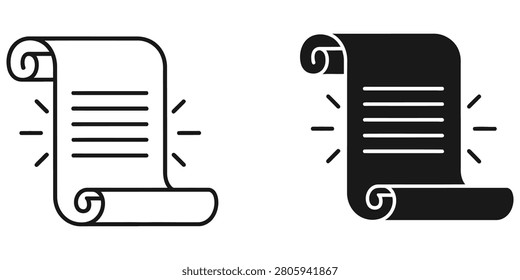A stylized scroll with inscribed lines emitting a glow. This graphic represents wisdom law or decree. Ideal for historical or educational projects.