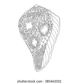 Stylized sea cockleshell. Hand Drawn aquatic doodle vector illustration.