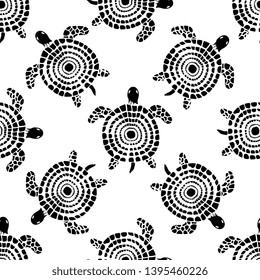 Stylized sea turtle in doodle style. Water reptile. Used for design surfaces, fabrics, textiles, packaging paper