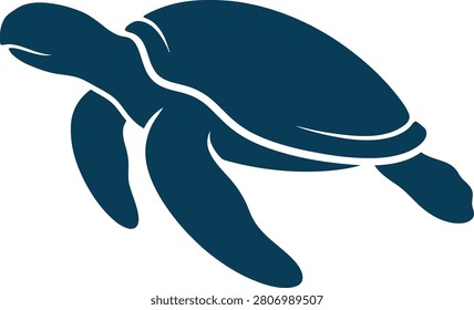 Stylized sea turtle swimming gracefully through clear blue waters, symbolizing marine life conservation