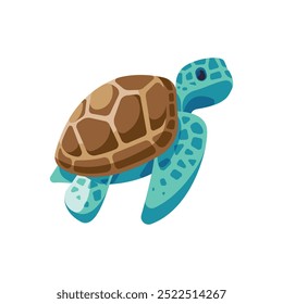 Stylized sea turtle with turquoise flippers and a brown shell on a white background.