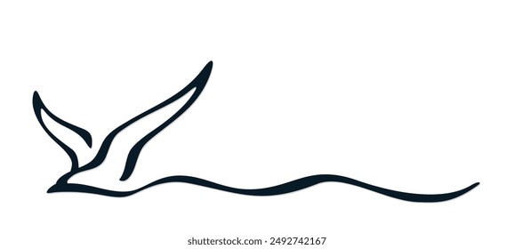 The stylized seagull symbol in the sea.
