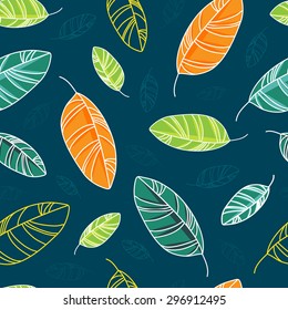 Stylized seamless pattern with abstract colorful leaves. Vector illustration