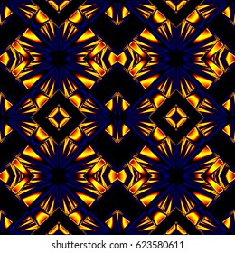 stylized seamless pattern with arrows, crosses and lozenges in the colors of a gas flame and hot surfaces