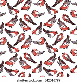Stylized seamless pattern with bullfinches