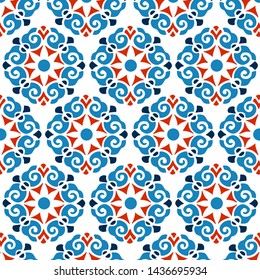 Stylized seamless pattern. Ethnic exotic print template for textile and paper. National abstract background with ornaments. Vector illustration