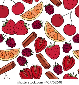 Stylized seamless pattern with  fruits.Endless texture for your design, restaurant and cafe menu.